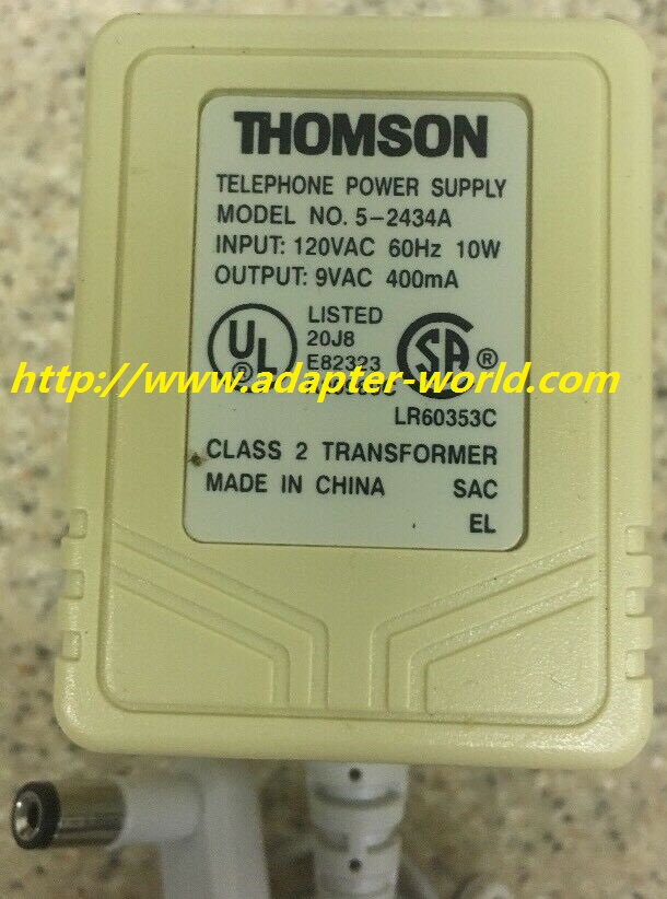 *100% Brand NEW* THOMSON 5-2434-A 9v 400mA Power Supply AC Adapter Power Free shipping!